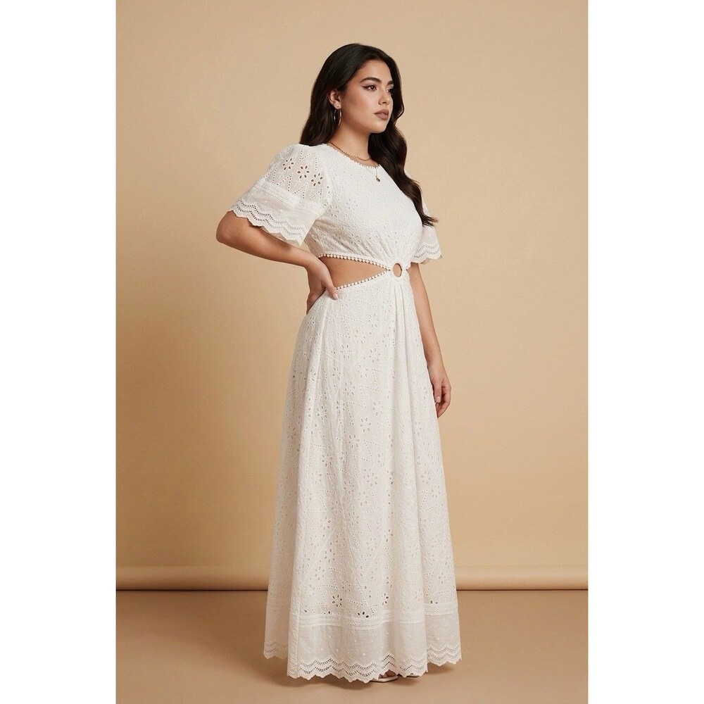 Mable White Merletto Eyelet Cut Out Maxi Dress - Medium NWOT - Picture 2 of 16